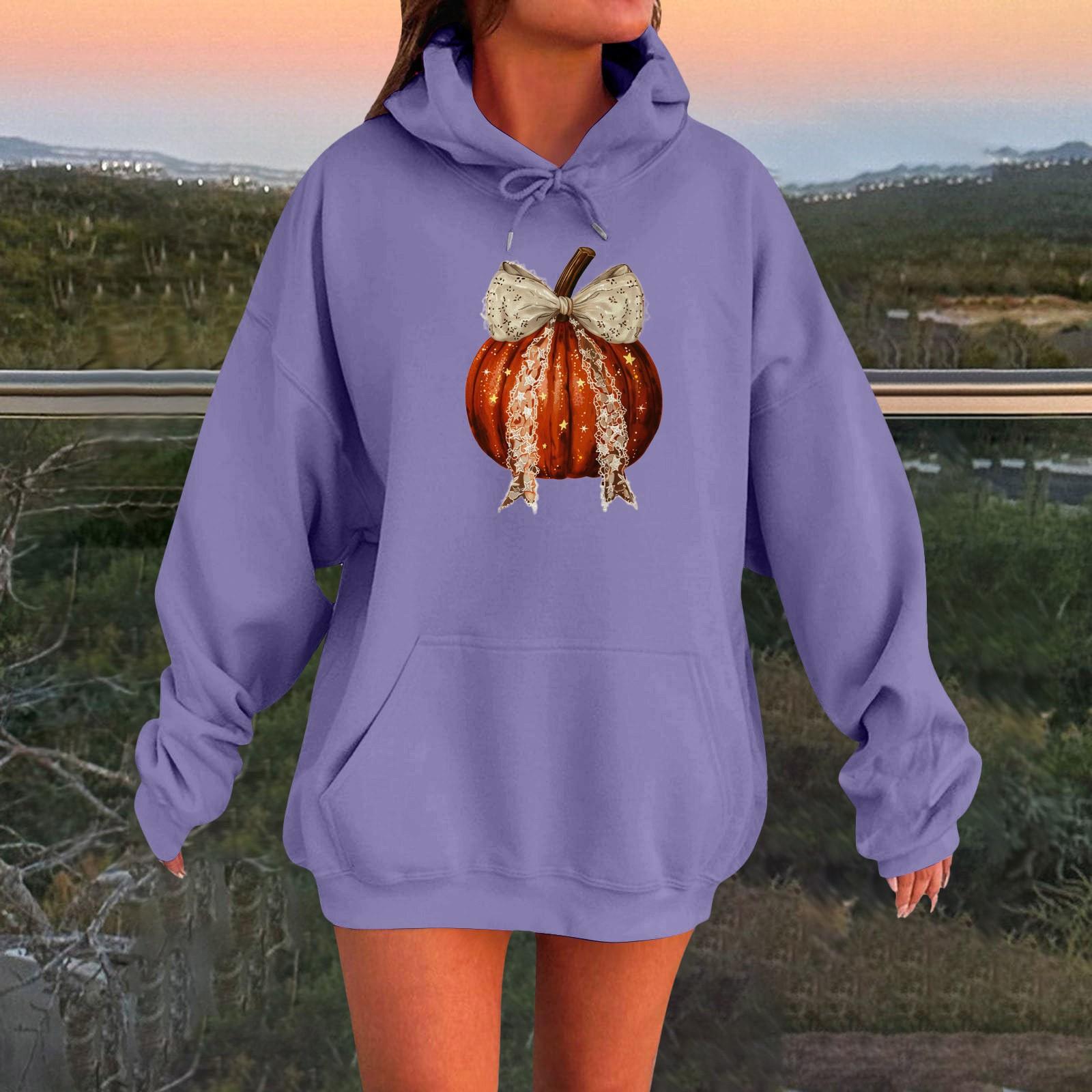 

Women s Long-sleeved Oversized Dropped Shoulder Sleeves Women s Hooded Halloween Print Plush Sweatshirt XL фіолетовий