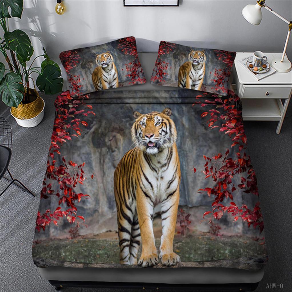Luxury Family Bedding Set Bedroom Quilt Cover and Pillowcase Men's Bedding Tiger Print Quilt Cover Bedroom Bedding King Bed