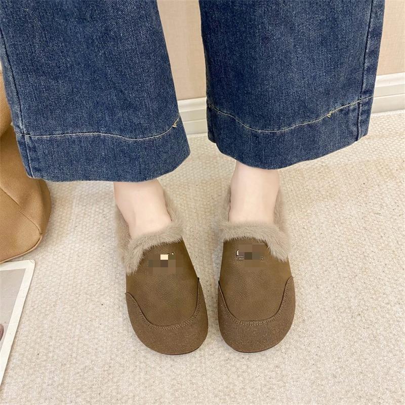 Retro Fleece One-piece Slip-on Shoes, New Soft-soled Shoes, Women's Cotton Shoes