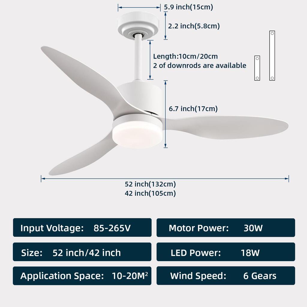 Pure Copper Motor Ceiling Fan Light, 85-265V Wide Voltage Compatibility