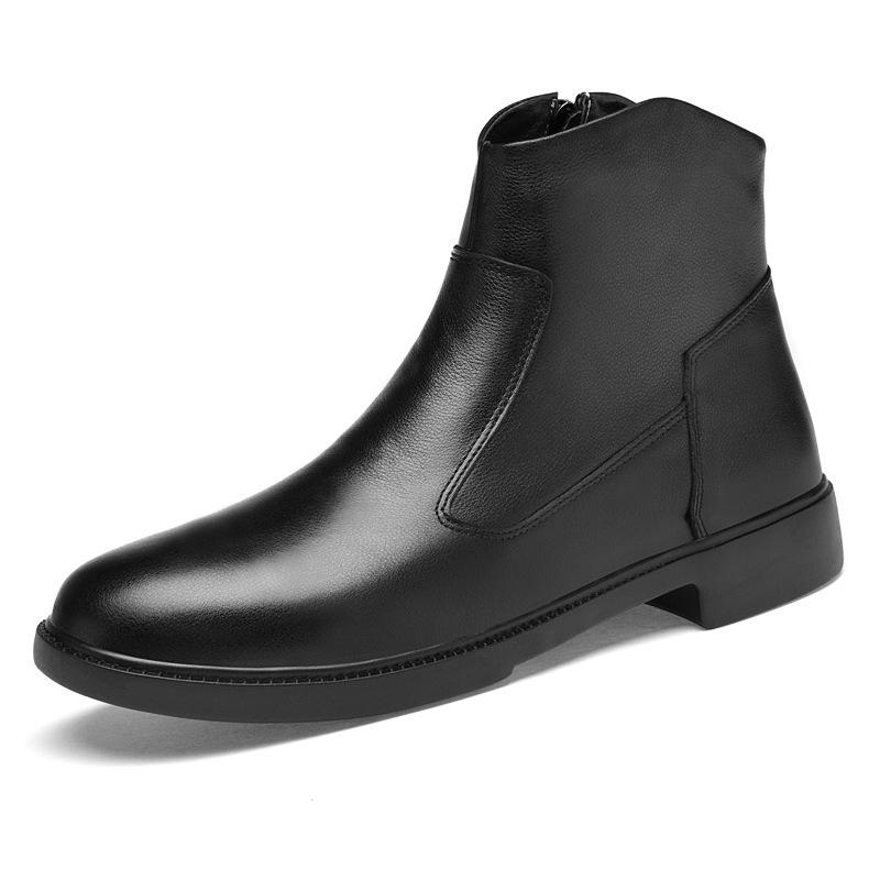 Men's Genuine Leather High-Top Boots with Side Zip and Plus Velvet Lining: Autumn/Winter Fashion Slip-On Shoes