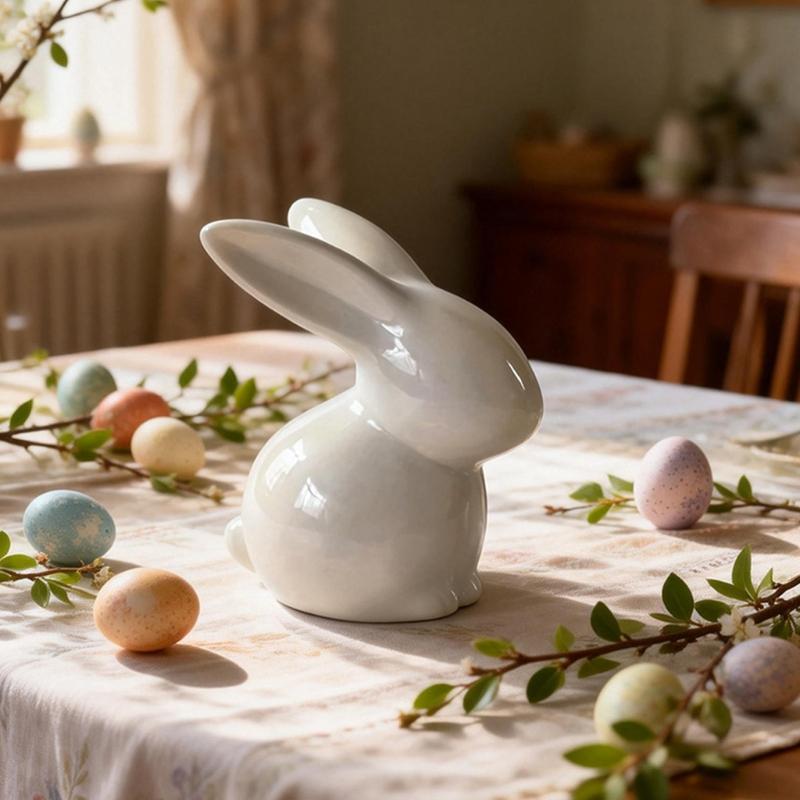 Basic Ceramic Rabbit Statue Sweet Small Animal Ornament Lovely Desk Decoration For Bookshelf Living Room Accent