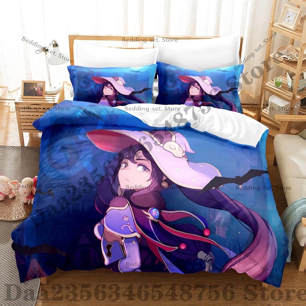 Game Genshin Impact Mona Bedding Set Kawaii Three Piece Set Bed Set Adult Bedroom Duvetcover Sets Anime Bed Sheet Set