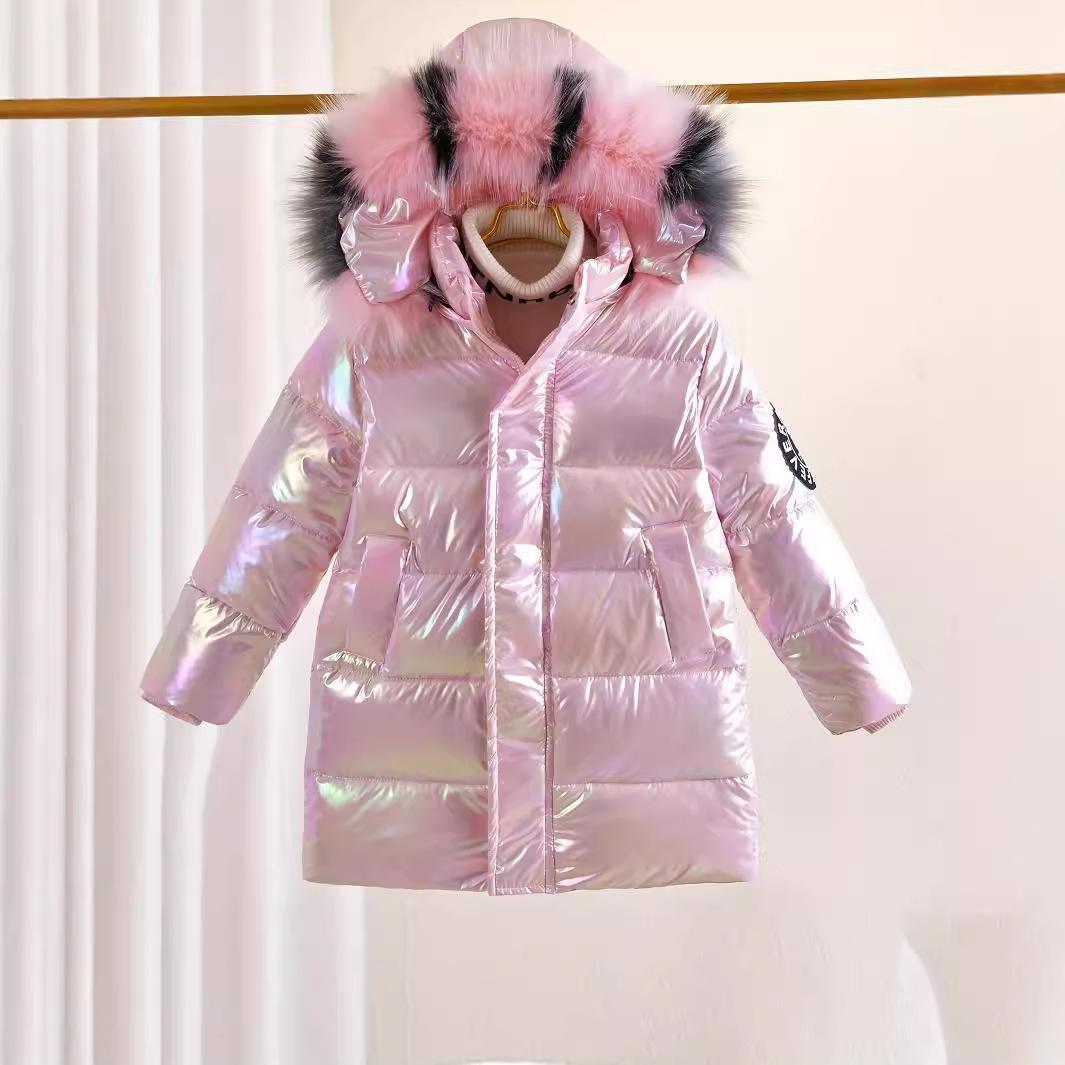 

Теплая зимняя куртка для девочек, пальто, модная водонепроницаемая блестящая верхняя одежда с капюшоном для детей 5-14 лет, подростковая детская парка 130
