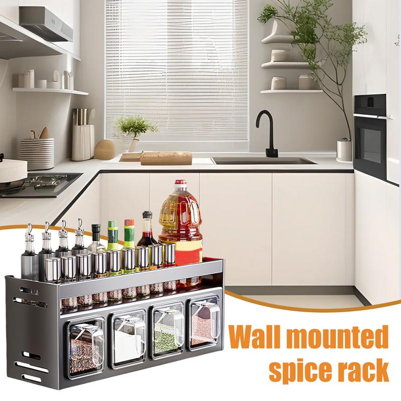 Season Rack Wall Mount Punch-Free Seasoning Holder Large Capacity Storage Rack Seasoning Stand For Kitchen Bathroom Shelves