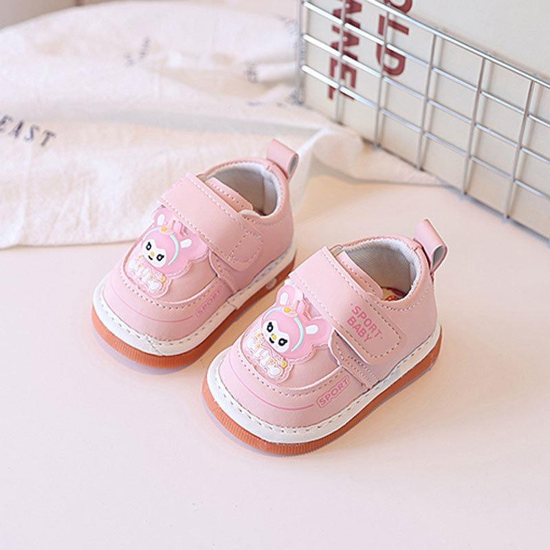 Spring/Autumn Toddler Shoes, Cartoon Leather Single Shoes for Boys and Girls, Walking Shoes 0-1-2 Years Old, Squeaky Shoes.