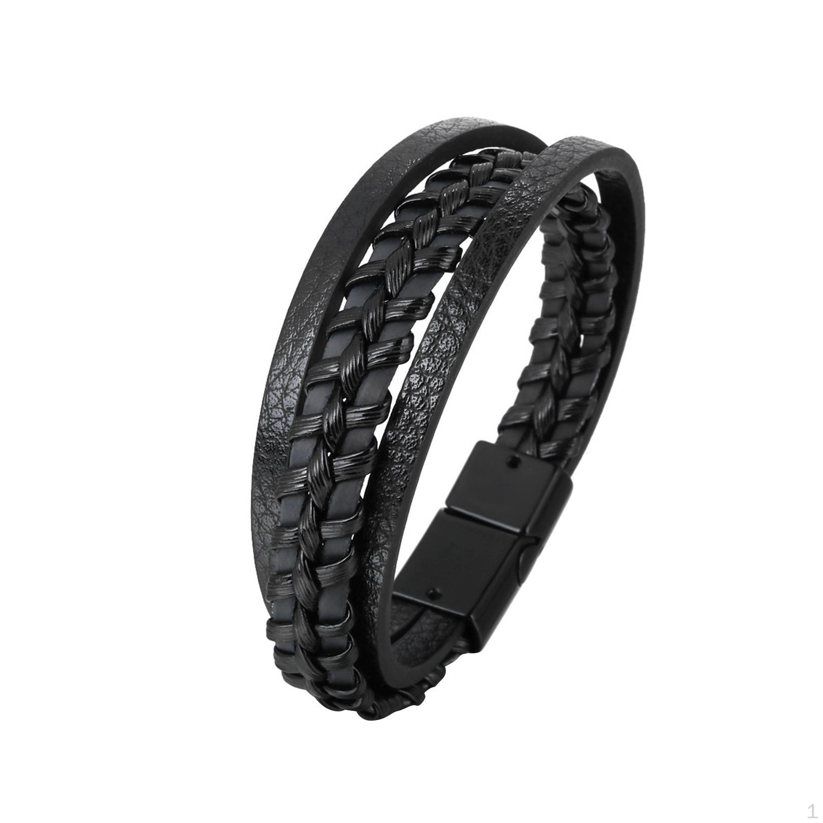 

Punk Braided PU Leather Bracelet Tribal Gothic Gift Cuff Wrap for Black