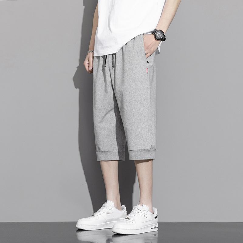 

Summer Zip Pockets Sweat Shorts Men Sportswear 3/4 Pants Breathable Cotton Straight Breeches Short Pants Big Size 8XL L