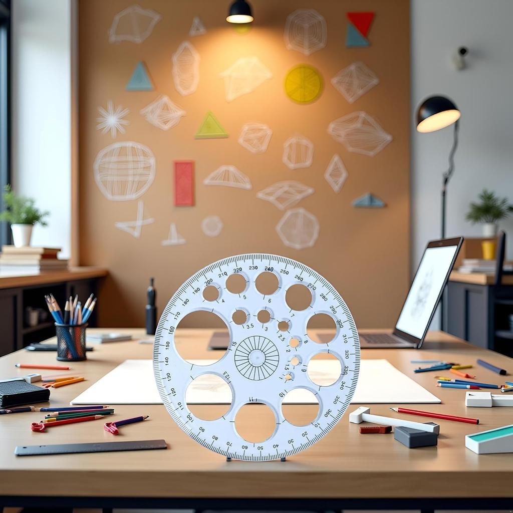 White Round Protractor 360 Degree, Plastic Full Circle Template, 16 Sizes Drawing Tool, Technical Drawing