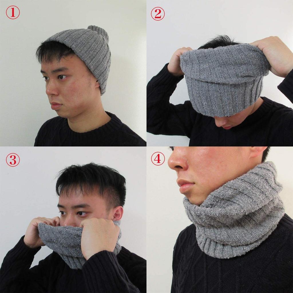 Knit Hat and Neck Warmer Use Knit Hat Twisted Rib Unisex Neck Warmer Watch Stretch Reversible Cap Cold Protection Knit Warm Warmer [TERAICHI] 2-way