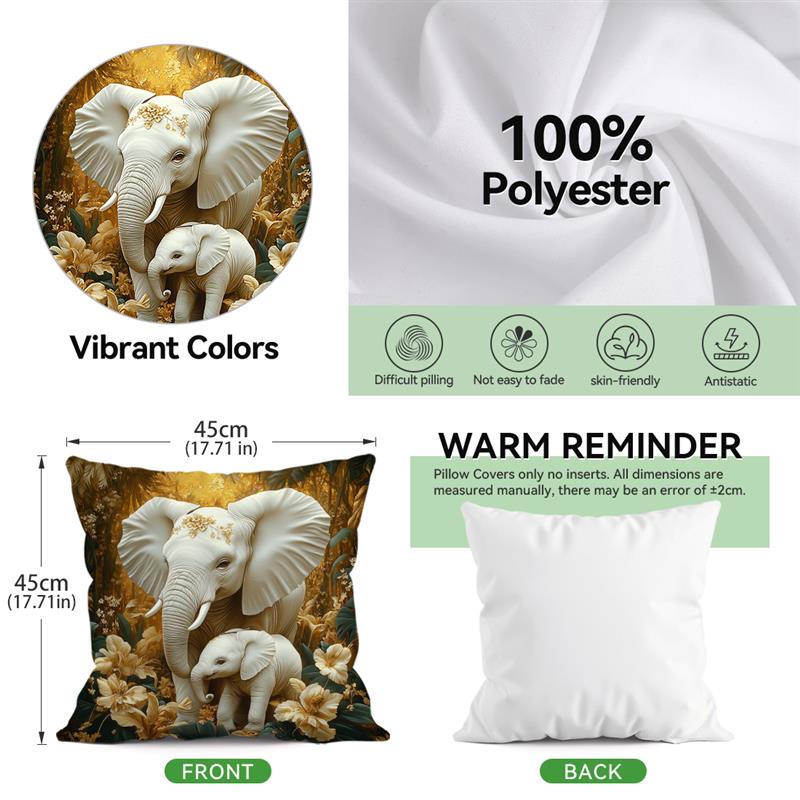 Jungle Elephant Cushion Pillowcase Printed Polyester 45X45Cm Throw Pillowcover Decorative Sofa Cushion Pillowslip Home Decor