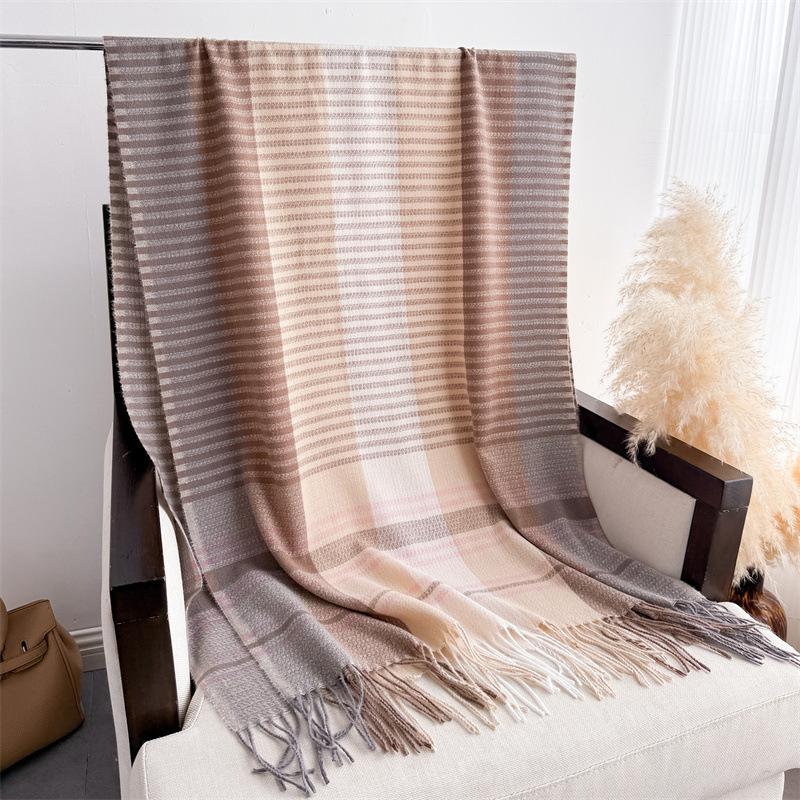 68*206Cm Big Size Winter Women Warm Scarf Thicken Stripe Shawl Imitation Cashmere Travel Pashmina Neckerchief Foulard