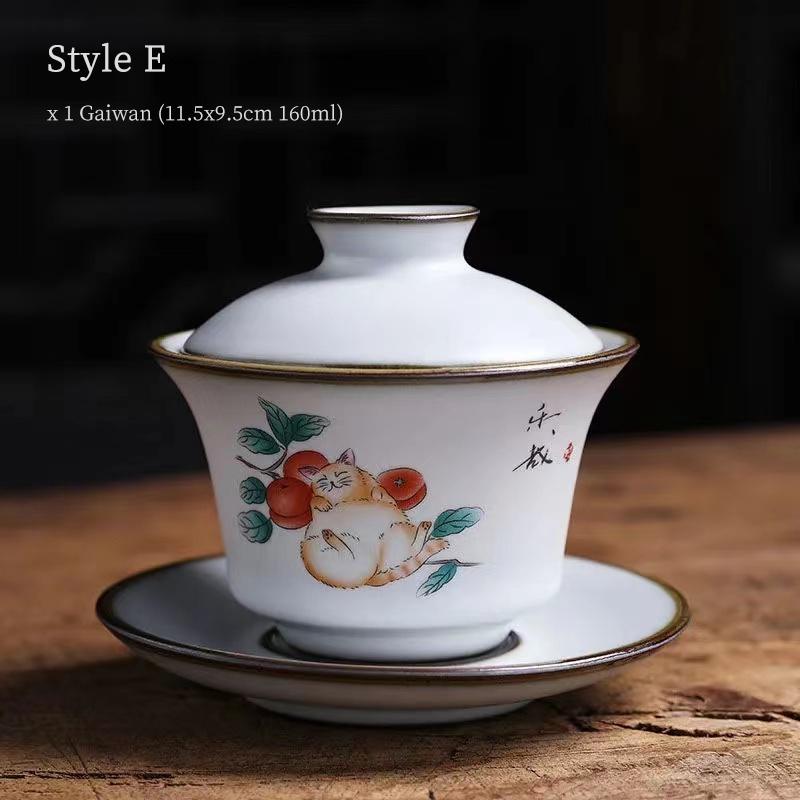 160ml Ceramic Gaiwan Ru Kiln Three-Talent Gaiwan Vintage Tea Bowl