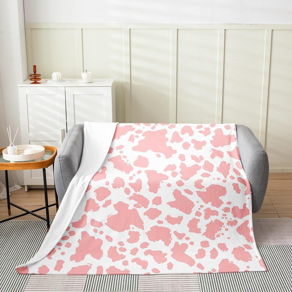 Purple Cow Print Blanket Soft Fleece Throw Modern Home Decor Cozy Living Room Sofa Bedding Gift for Women Girls