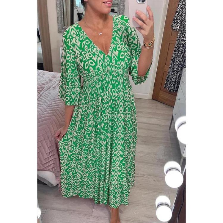 Plus Size Womens Floral V Neck Loose Casual Summer Maxi Dresses Seaside Holiday