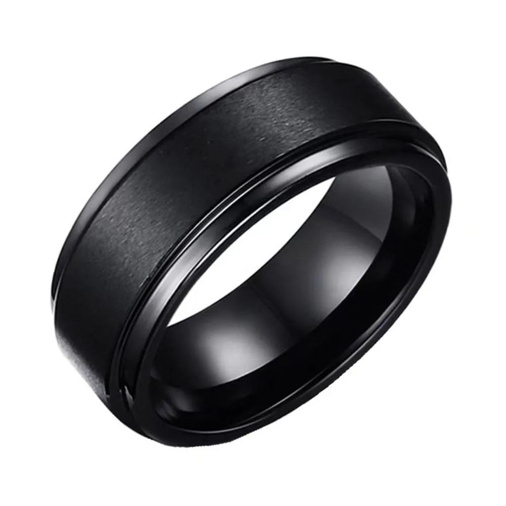 

Кольца из нержавеющей стали для свадебной церемонии, матовая поверхность, скошенный полированный край, для мужчин и женщин 11 чёрный