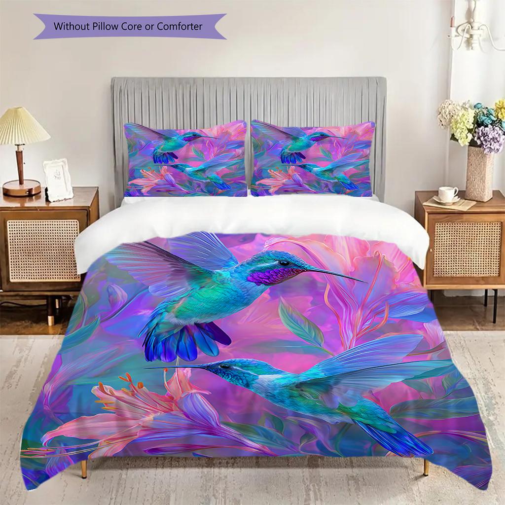 Hummingbird Pattern Bedding Quilt Set Quilt Cover Pillowcase Home Decoration Birthday Gift (1 * duvet cover + 2 * pillowcase, without core)