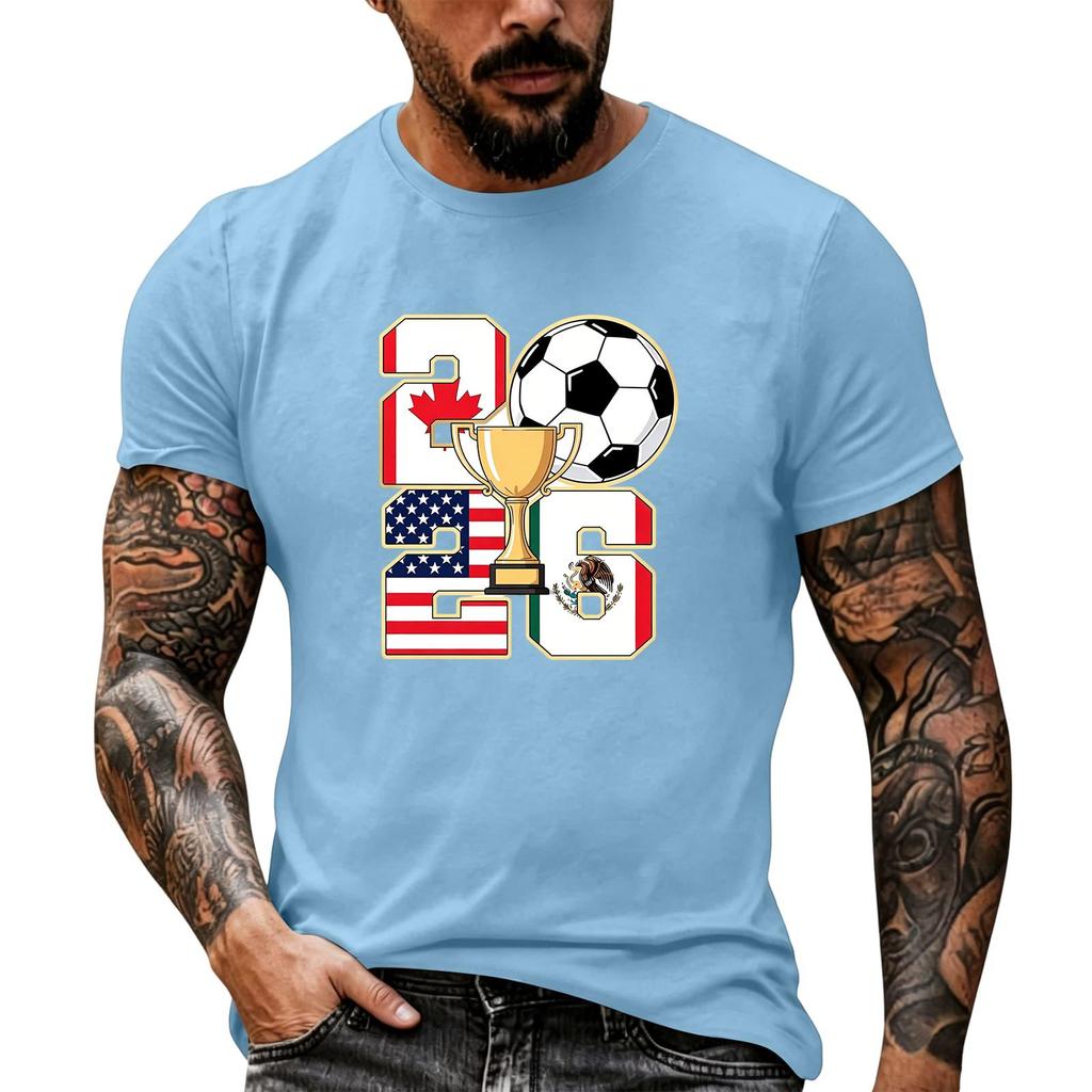 Men's Basic Crew Neck Short Sleeve T Shirt Loose Fit Casual Summer Top Soccer Themed Graphic Print Comfortable Fabric