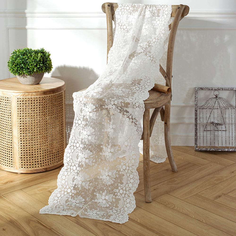 White Beige Lace Table Runner Embroidery Cotton Lace Fabric Table Cover Floral Lace Table Runner Vintage Wedding Tea Party Decor