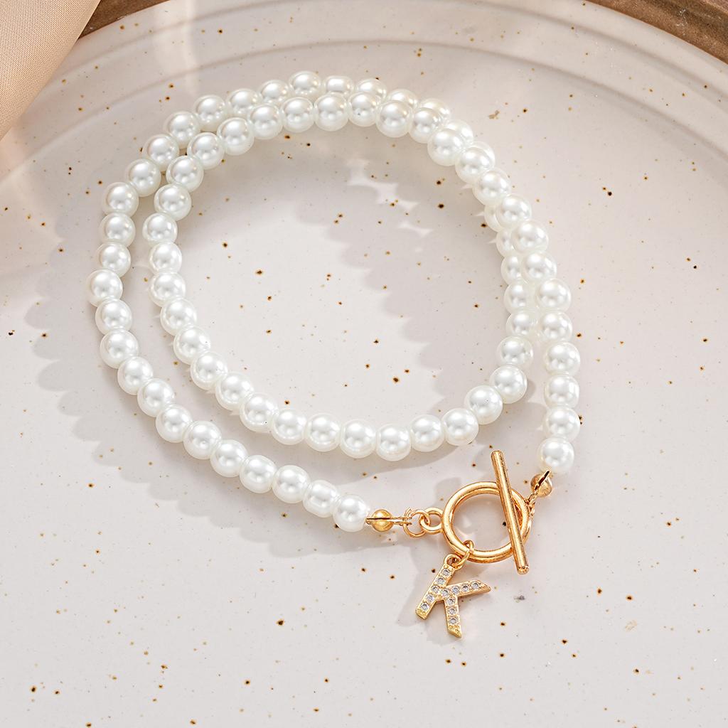 2026 A-Z Pendant Pearl Chain Neckalces for Women Vintage Gold Color Zircon Letter Initial Necklace Trendy Custom Jewelry Gifts