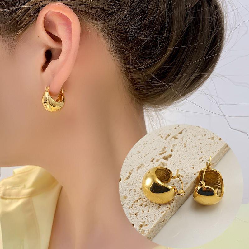 316L Stainless Steel New Fashion Jewelry Minimalism Gold-plated Classical Hemisphere Shape Women Popular Stud Earrings