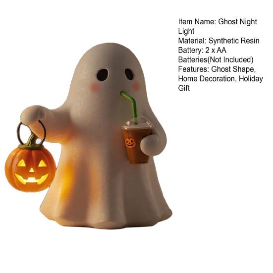 Halloween Ghost Night Lamp Holding Pumpkin Drinking Ghost Resin Statue Holiday Party Home Office Bedroom Ghost Decorative Lamp