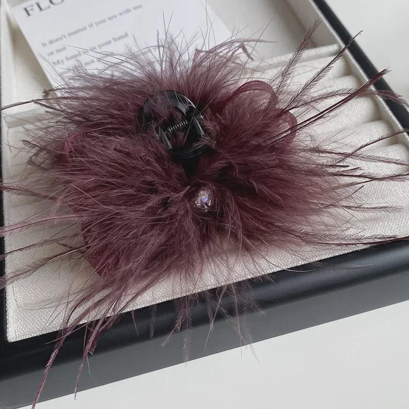 Autumn & Winter 7cm Rhinestone Feather Shark Hair Clip - Pure Desire Style Hairpin