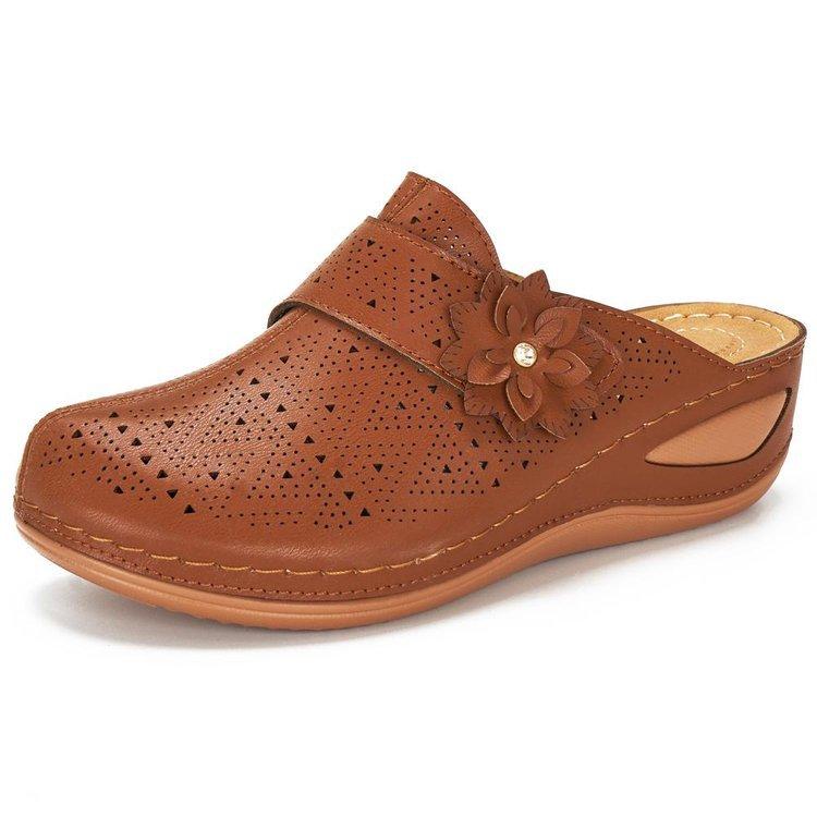 Summer new  Baotou flower wedge heel women's sandals European and American large size hollow sandals women's tide