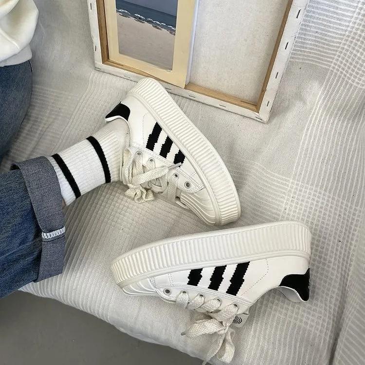 Striped Little White Shoes Children's Spring and Autumn New Ins Trendy Thick-soled Versatile Breathable Casual Board Shoes