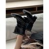 2025 bow straps woven western boots foreign style great good-looking punk wasteland wind wide tube pile small short boots women
