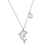 Dolphin Love Necklace S925 Sterling Silver Cute Fairy Wind Collarbone Chain Micro Moonstone Pendant