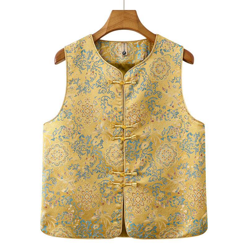 Elegant Jacquard Frog Button Vest for Middle-Aged and Elderly Mothers, Sleeveless, Versatile Spring Collection