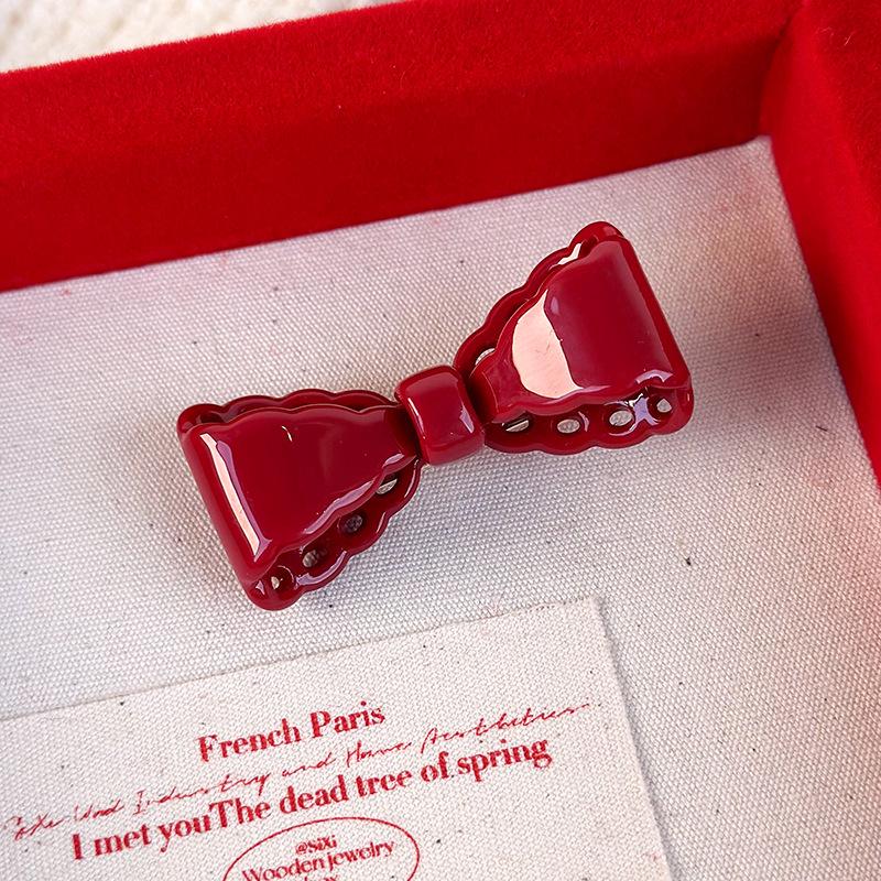 Elegant Retro Red Bow Hair Clip for Women & Girls - Wispy Bangs Duckbill Hairpin
