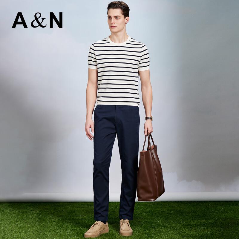 Men's Striped Mulberry Silk Blend Short Sleeve T-Shirt