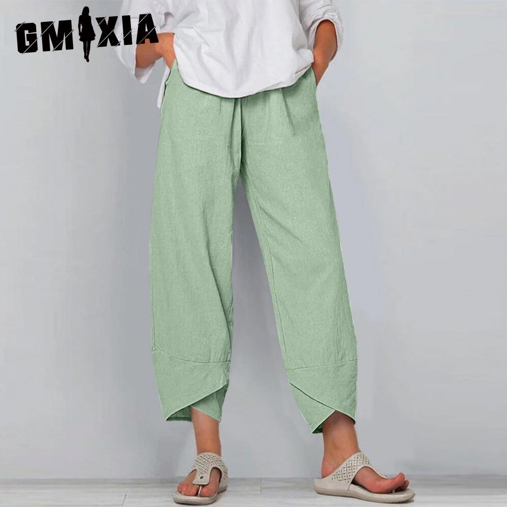 

GMXIA Женские модные повседневные брюки с однотонным принтом и высокой талией и капри XXXXXL андроид зеленый