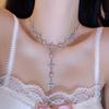Tide cool colorful laser crystal cross Y word choker necklace female hottie niche personality collarbone chain accessories