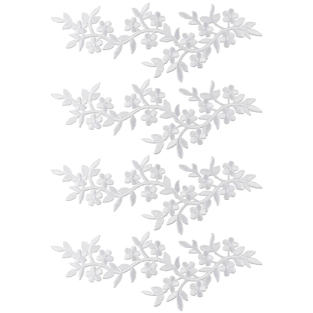 4 Pieces White Flower Vine Embroidered with Leaf Iron on Patch Applique  for Wedding Dress