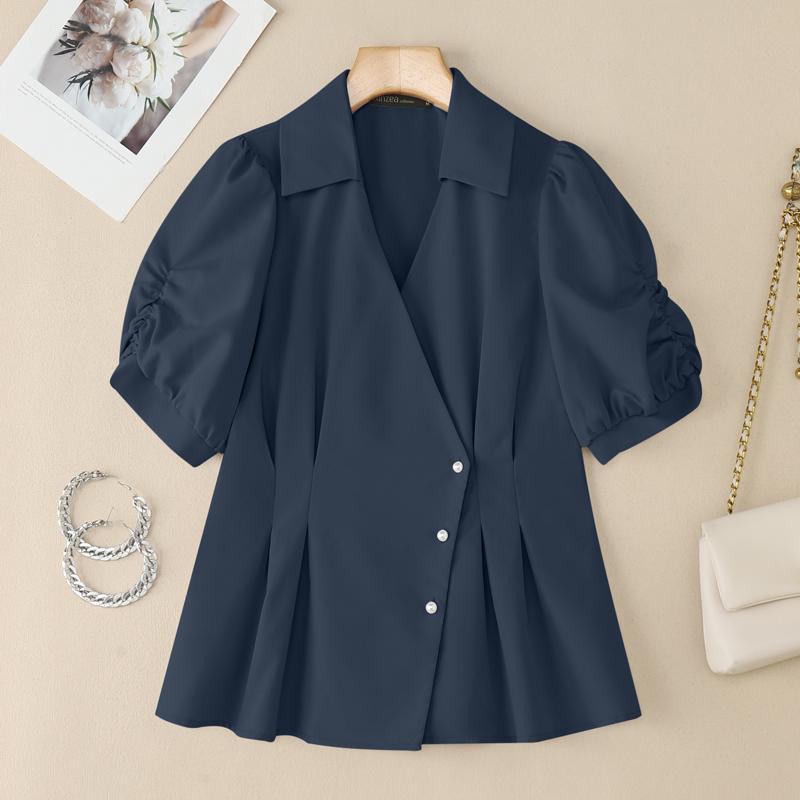 

ZANZEA Женская свободная повседневная блузка с отложным воротником и коротким рукавом 4XL