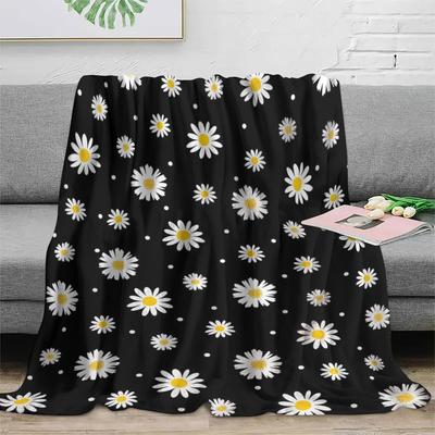 Black Daisy Print Blanket 2D Soft Cozy Flannel Throw Blanket for Bed Couch Sofa Camping Travel Warm Blanket for Home Decor Gift
