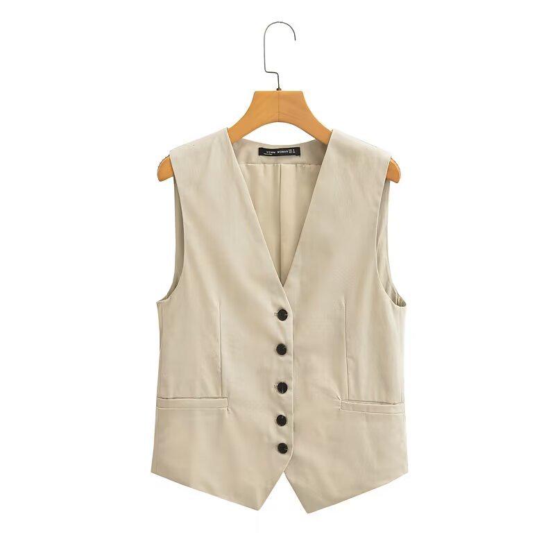 ZARZ Damen Europäischer & Amerikanischer Stil Leinenweste und Lässige Shorts Set