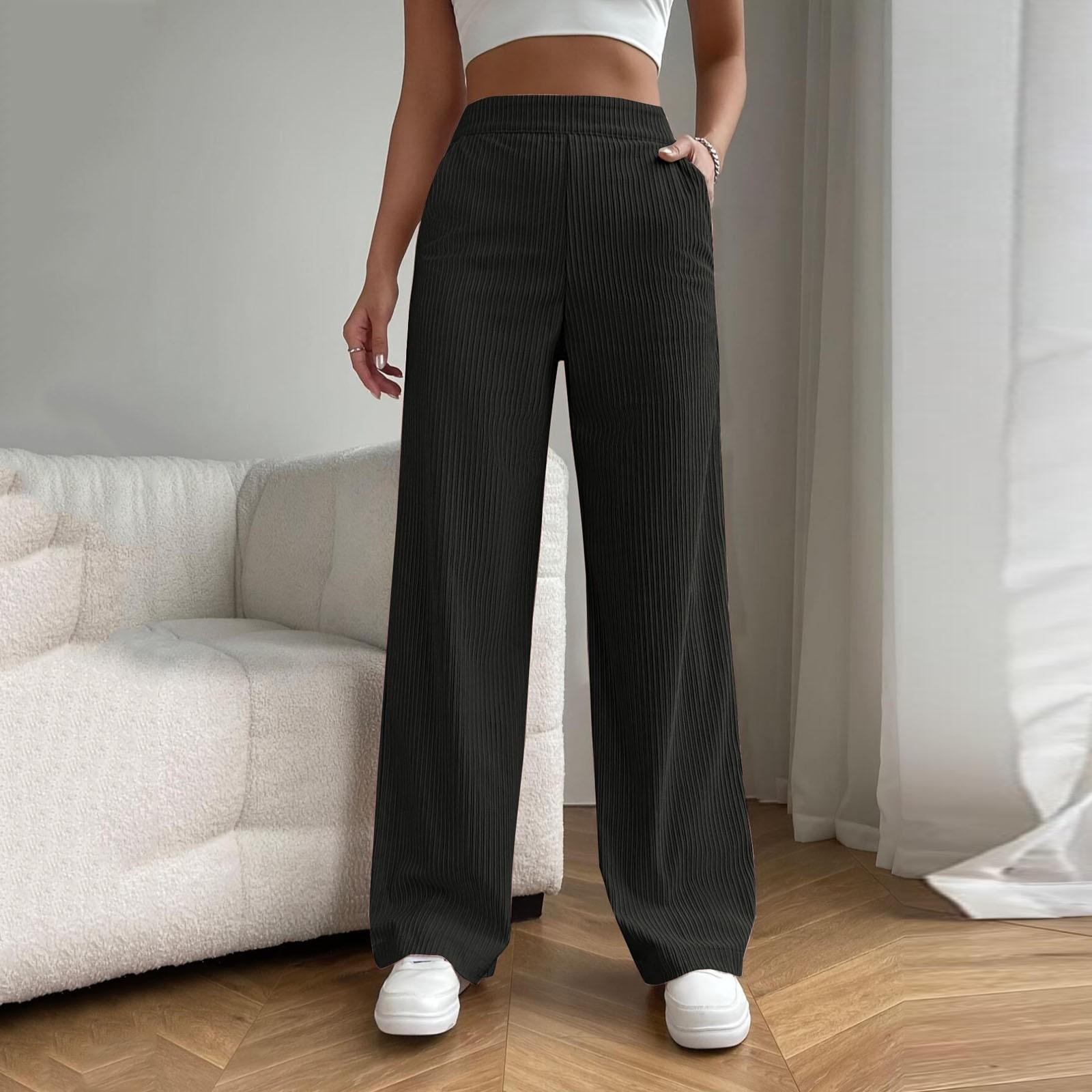 

Женские стильные однотонные мешковатые брюки с высокой талией и широкими штанинами, повседневные брюки прямого кроя полной длины S чёрный