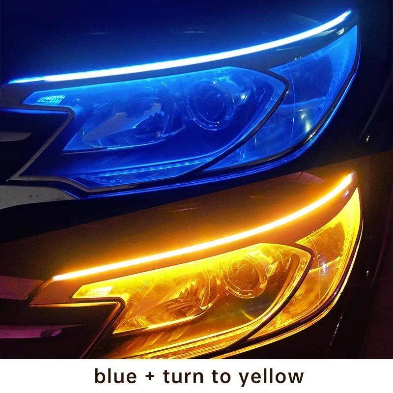 Car Strip Headlights 2pcs LED Car Strip Headlights Daytime Running Light Flexible Waterproof White Turn Signal Yellow Brake Flow