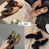 2025 Spring New Pig Nose High Heel Mary Jane Single Shoes Women's Retro Cross Strap Square Head Thick Heel Ballet Shoes