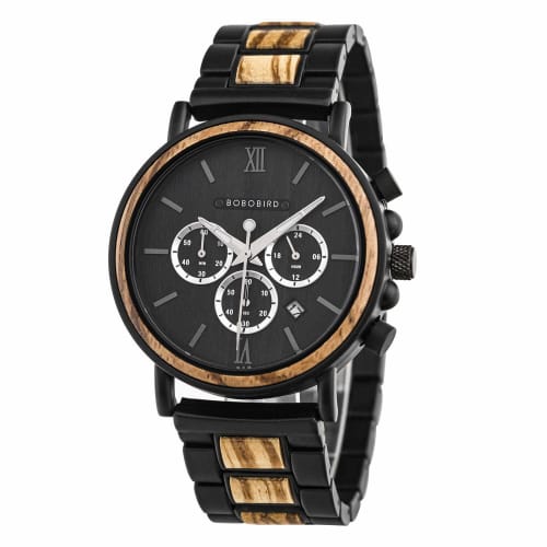 BOBO BIRD 2021 New Men's Wooden Analog Quartz Watch with Gift Box (Black)