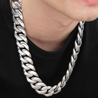 Men's 60CM Long 24MM Width Brushed Solid Stainless Steel Curb Cuban Link Chain Necklace for Men Male On Neck Jewelry Accessory
