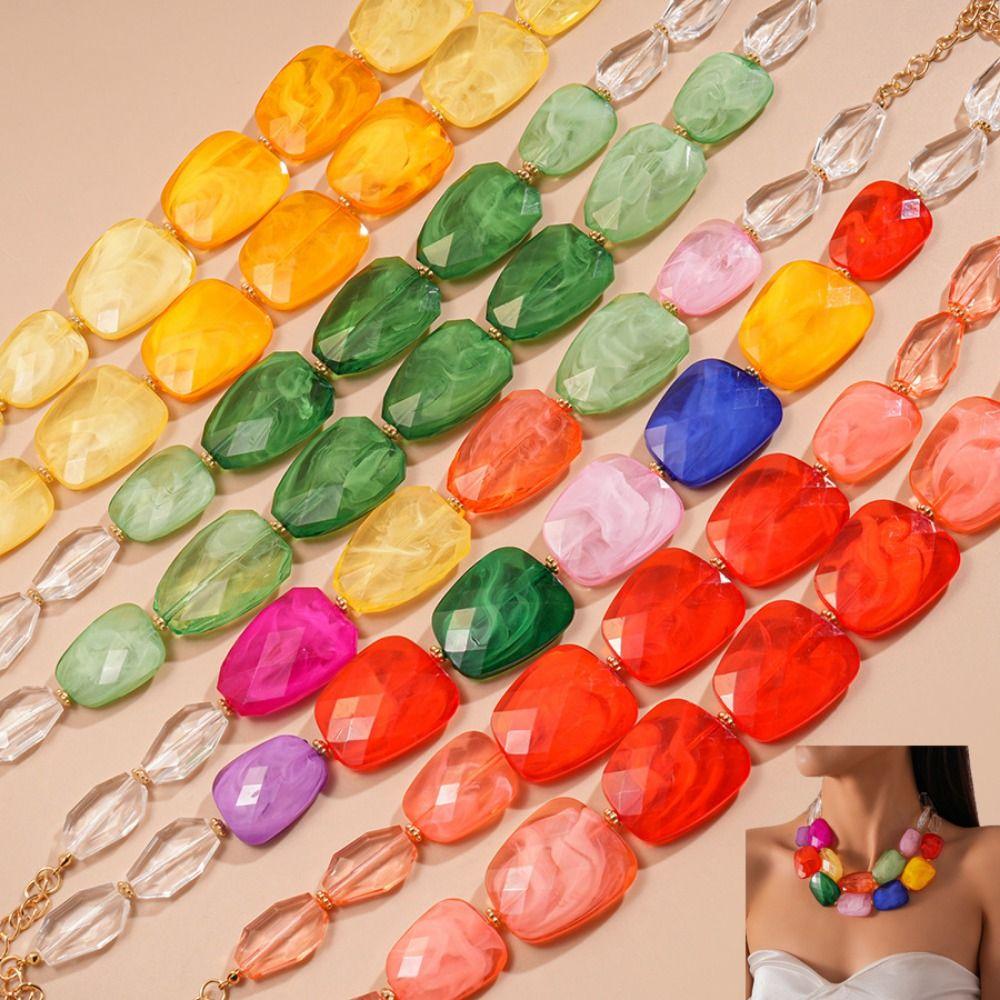 Irregular Acrylic Beaded Double-layer Necklace Exaggerated Clavicle Chain Beaded Necklace  Gift