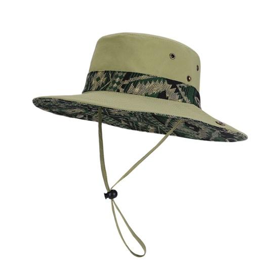 Bucket Hat Extra Large Brim Adjustable Fit Ethnic Style Cowboy Fisherman Hat Windproof Buckle Foldable Outdoor UV Blocking
