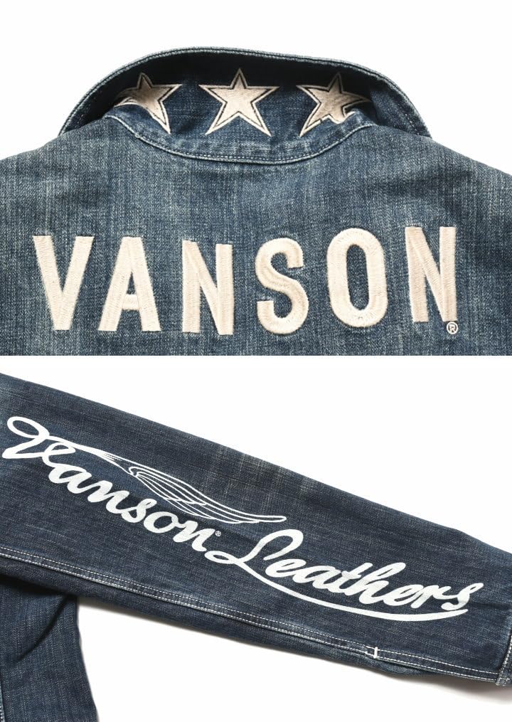 Our Store Custom Made Jean Jean One Star Embroidery Patch Denim Jacket Distressed Indigo [Banson] & JFV-2301-INDIGO (S, (A))