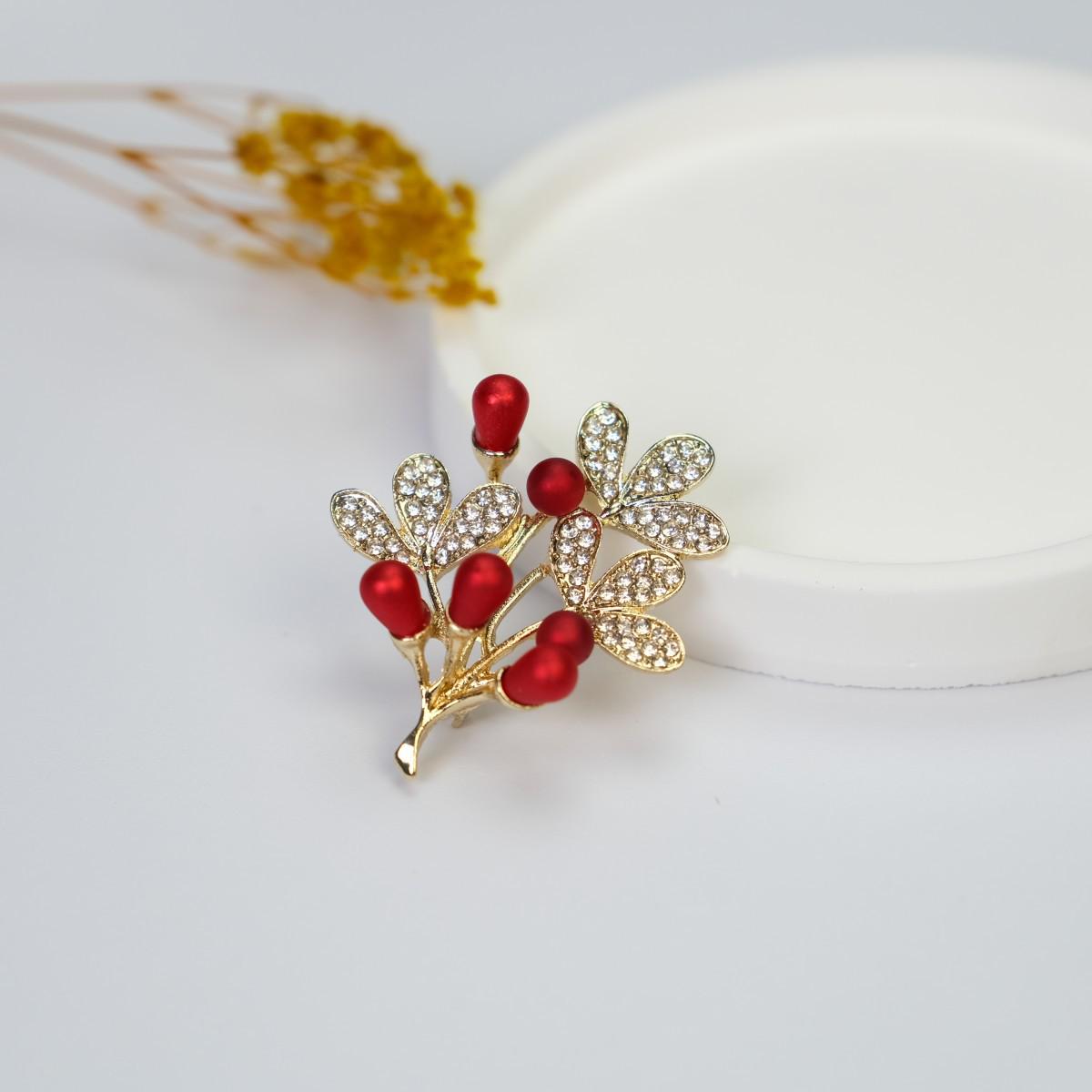 

High-End Red Money Tree Brooch: Festive Rhinestone Corsage Pin for Versatile Clothing Decoration