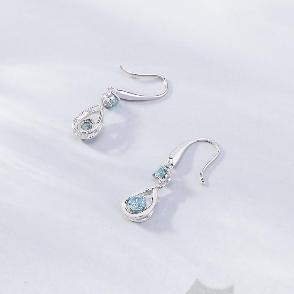 Free Bird Aquamarine Earrings for Swaying Hook 925 Metal Allergy March White Day White Day Return Gift Women, "drop Flower" Earrings, Silver, Safe,